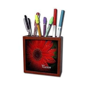 WhiteOak Photography Inspirational Floral Prints - Passion Red Gerbera Daisy - Tile Pen Holders-5 inch tile pen holder