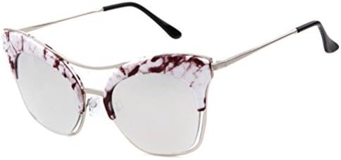 Guoxuan Women's Cat Eye Double Bridge Thin Metal Leg Mirror Sunglasses White Leopard