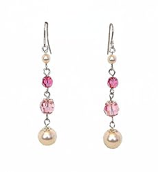Earrings - E30 - Swarovski Crystal & Pearl Long ~ Rose