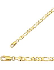 8" 14K Yellow Gold 3.8mm (1/7") Polished Diamond Cut Alternate 3 Round 1 Long Oval Shape Classic Figaro Chain w/ Lobster Clasp
