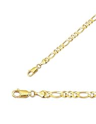 24" 14K Yellow Gold 3.8mm (1/7") Polished Diamond Cut Alternate 3 Round 1 Long Oval Shape Classic Figaro Chain w/ Lobster Clasp