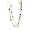 Floral Necklace with Shiny 14kt Gold-Plating, Matte Blast, Black Plating, and Black Stones