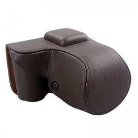 Camson Leather Case for Sony NEX-C3 with 18-55mm Zoom Lens Attached (Dark Brown)