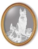Decorative Etched Mirror - German Shepherd Dog Art Etching, Oval Solid Hardwood Framed Wall Mirror