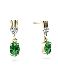 Created Emerald 14kt Yellow Gold Dangle Drop Earrings