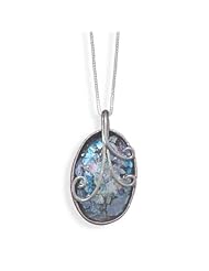 18" Oval Roman Glass with Wire Design Necklace 925 Sterling Silver