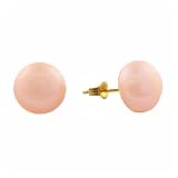 14K Gold and Freshwater Button Pearl Earrings - Peach