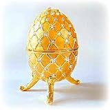 Large Gold Faberge Egg Box set with Big Swarovski Crystals! Removable Ring Insert Included. Keepsake, Pill, Trinket, Jewelry Box. Limited Edition. Certificate of Authenticity.