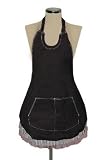 Manual Woodworkers & Weavers Kitchen Apron, Black with White Ruffles