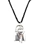 Necklace - N443 - Heart Key and Lock - Silver Tone Metal - hung on Triple Strand Twisted Black Satin / Silk Cord (21") + 2" Extension Chain