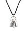 Necklace - N443 - Heart Key and Lock - Silver Tone Metal - hung on Triple Strand Twisted Black Satin / Silk Cord (21") + 2" Extension Chain