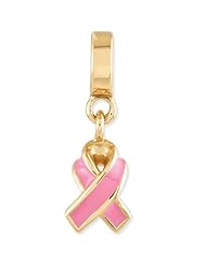 Reflection Beads Silver Gold Plated Enamel Pink Awareness Ribbon Support Dangle