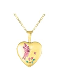 Gold over silver SS & Yg Heart Shaped Locket w/ Butterfly Necklace