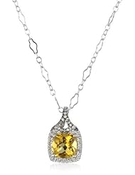 Badgley Mischka Fine Jewelry White and Champagne Diamonds Cushion Cut Citrine Pendant Necklace