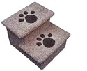 Pet Steps with Design : Color BEIGE STEPS WITH BROWN PAWS : Options NO CASTERS & HANDLE : Size 3 STEP