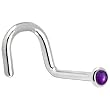 Solid 14KT White Gold 2mm Genuine Amethyst Right Nostril Screw - 18 Gauge