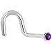 Solid 14KT White Gold 2mm Genuine Amethyst Right Nostril Screw - 18 Gauge