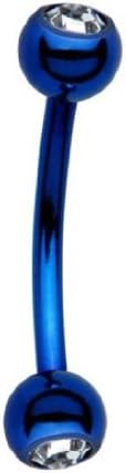 BLUE Neon Eyebrow Ring Piercing w/ GEMS Titanium Anodized Curved Barbell 16g 7/16" (Standard Size)