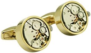 Watch Working Movement Steampunk Gold Cufflinks Wedding Men Fashion Gift Box