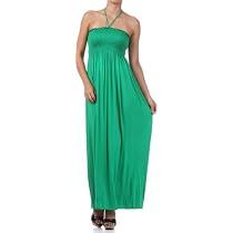 Comfortable Jersey Feel Solid Color Smocked Bodice String Halter Maxi / Long Dress