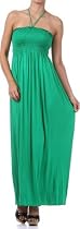 Comfortable Jersey Feel Solid Color Smocked Bodice String Halter Maxi / Long Dress