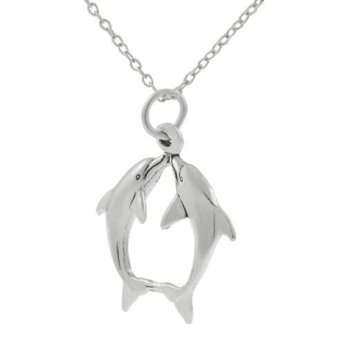 Sterling Silver Two Dolphin Circle Necklace