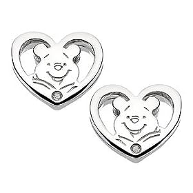 Disney Sterling Silver Diamond Winnie The Pooh Heart Earrings