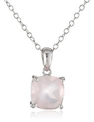 Sterling Silver and Cushion Gemstone Solitaire Pendant, 18"