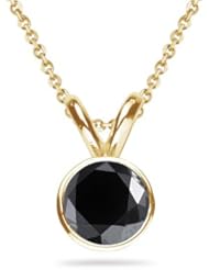 0.46-0.56 Cts of 4.5 mm Round AAA Black Diamond Solitaire Pendant in 14K Yellow Gold
