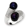 14k White Gold Diamond Cultured Black Pearl Ring - Size 6 - JewelryWeb