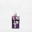 Rectangular Bird in Tree with Spiral Sun Pendant in Sterling Silver with Patina Finish on an 18" Box Chain, #9122