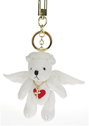 CHINACME 5"(13CM) Animal Plush Toys Bear Doll Keychain Handmade Accessories (White Angle Love Bear)