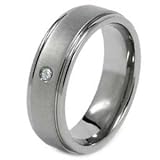 Titanium Band Ring with Single White Cubic Zirconia Stone Matt Finish 7mm Wide.