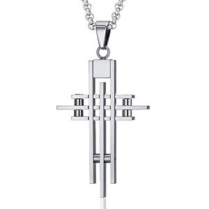 Bold Faith Stainless Steel Medium Sized Modern Cross Pendant Necklace for Men (Jewelry)