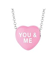 Sterling Silver 12mm Dk Pink enamel Sweethearts YOU & ME Heart Pendant