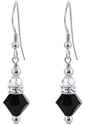 925 Sterling Silver Black and Clear Handmade Dangle Earrings Made with Swarovski Crystal Elements