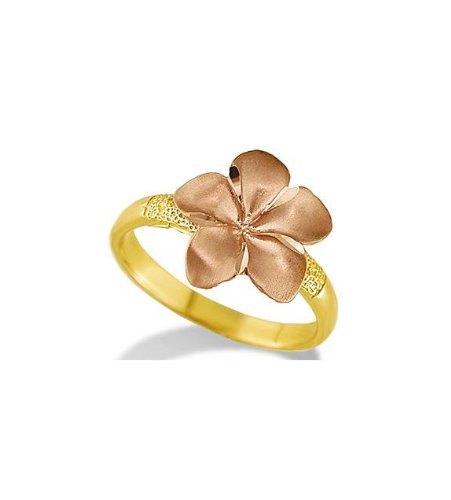New 14k Yellow Rose Gold Plumeria Flower Hawaiian Ring