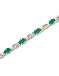 14k White Gold Natural Emerald And Diamond Tennis Bracelet