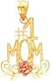 14K Two Tone Gold #1 Mom Rose Flower Pendant Jewelry