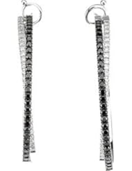 1 1/2 Ct Tw Black & White Diamond Hoop Earrings by US Gems