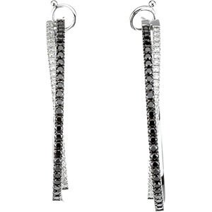 Genuine IceCarats Designer Jewelry Gift 14K White Gold 14Kw W/Black Rhodium Black And White Diamond Earrings. Pair 1 1/2 Ct Tw 14Kw W/Black Rhodium Black And White Diamond Earrings In 14K White Gold
