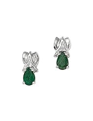14K White Gold Pear Emerald and Diamond Earrings