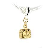 Gold Treasure Chest Dangling Charm for Pandora-style Bracelets