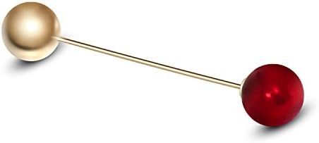 Women's Men's Gold-tone Alloy Ball Beadeds Handmade Boutonniere Brooches Pin for Suit Red Color