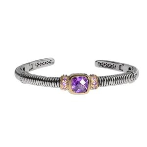 Princess Cut Amethyst CZ Cable Cuff Bracelet by