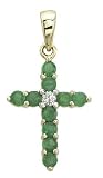 14K Yellow Gold Emerald and Diamond Cross Pendant