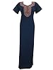 Womans Long Kaftan Navy Blue Embroidered Muumuu Caftan Loungerwear Dress M