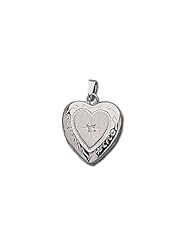 14k White Heart Shape With Diamond Picture Locket Petite 1/2 inch x 1/2 inch