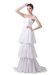 Strapless Chiffon  Applique Tiered Evening Dress/Prom Dress/Wedding Dress  With a Bow(s) and a Sash 