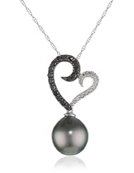 10k White Gold, Tahitian Cultured Pearl and Diamond Heart Pendant Necklace (0.25 cttw, GH Color, I2-I3 Clarity), 17"